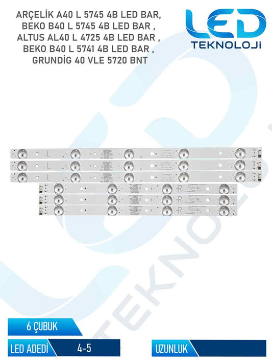 Arcelik A40 L 5745 4B Tv Led Bar 6 Parca 40 inc