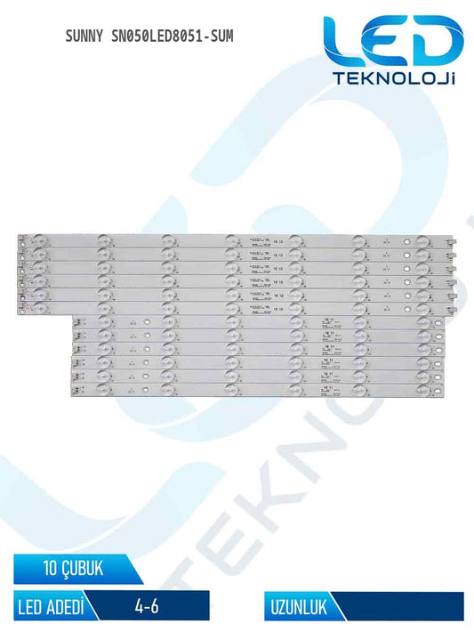 Sunny SN050LED8051-SUM 50'' 10 Parça Tv Led Bar