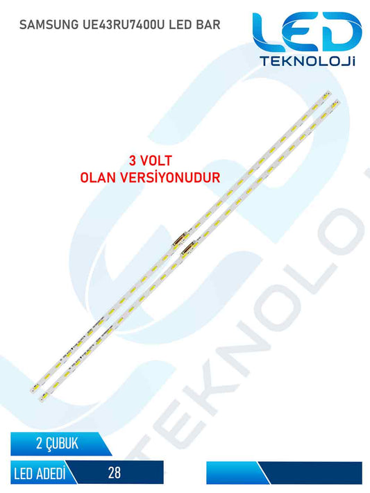 SAMSUNG UE43RU7400U Tv Led Bar 2 Parca 43 inc